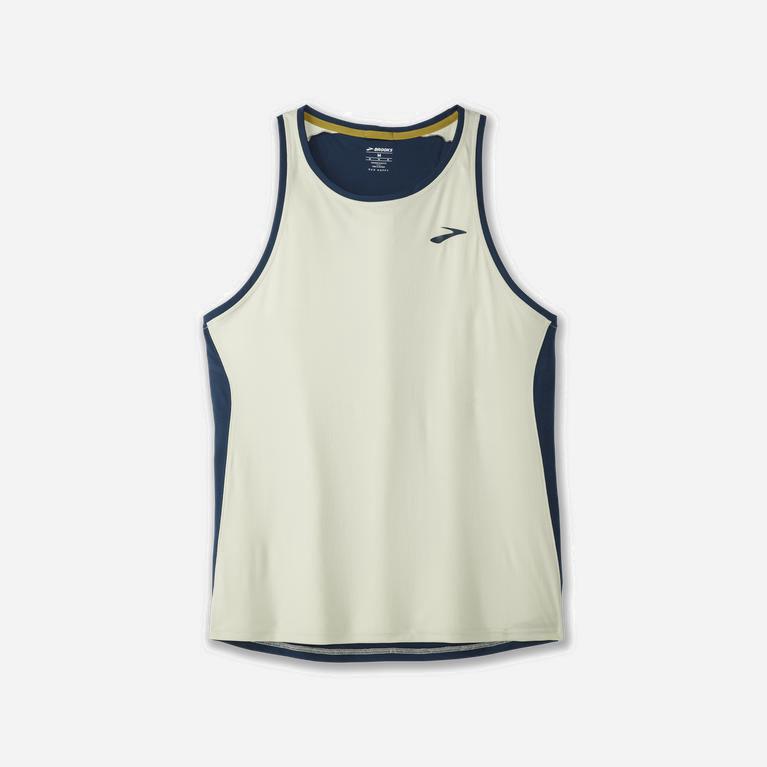 Brooks Atmosphere Israel - Men's Running Tank Top - Honeydew/Indigo Rush/Beige (86097-DKMA)